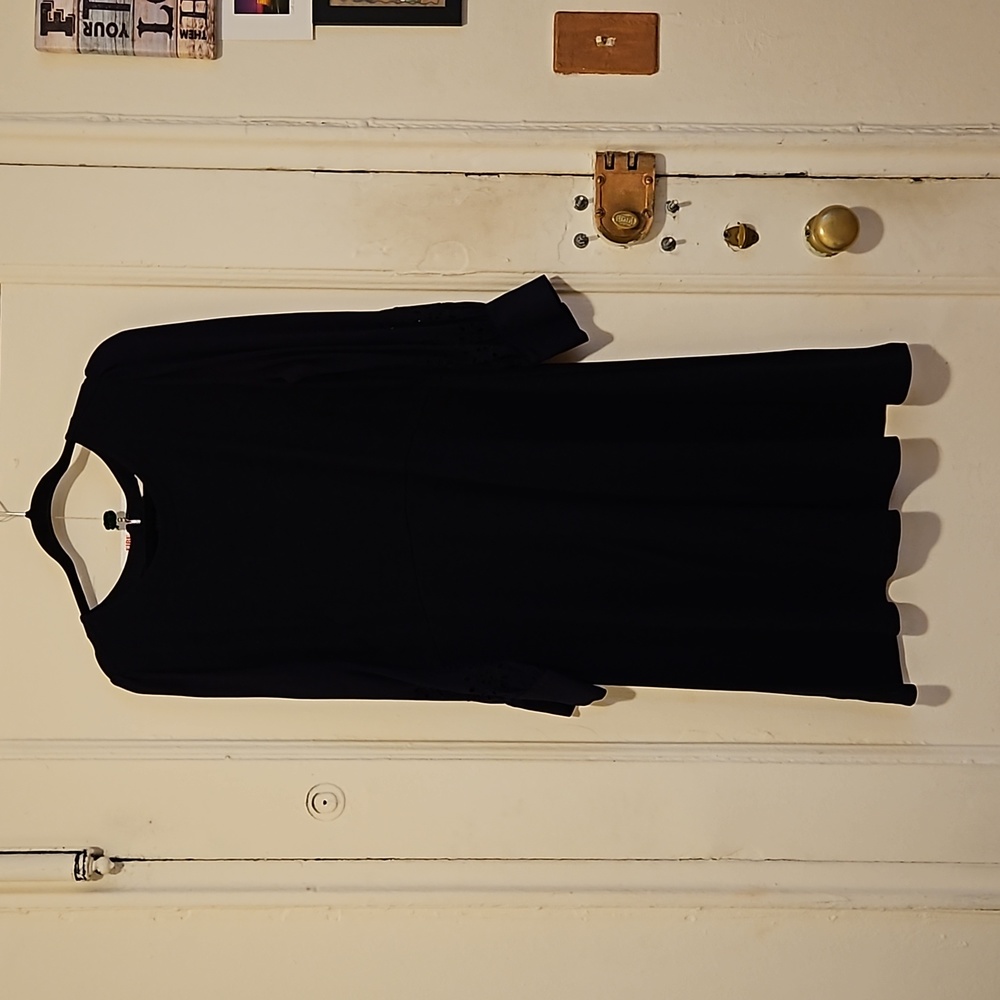 Navy blue aline dress with lightly puff sleeve